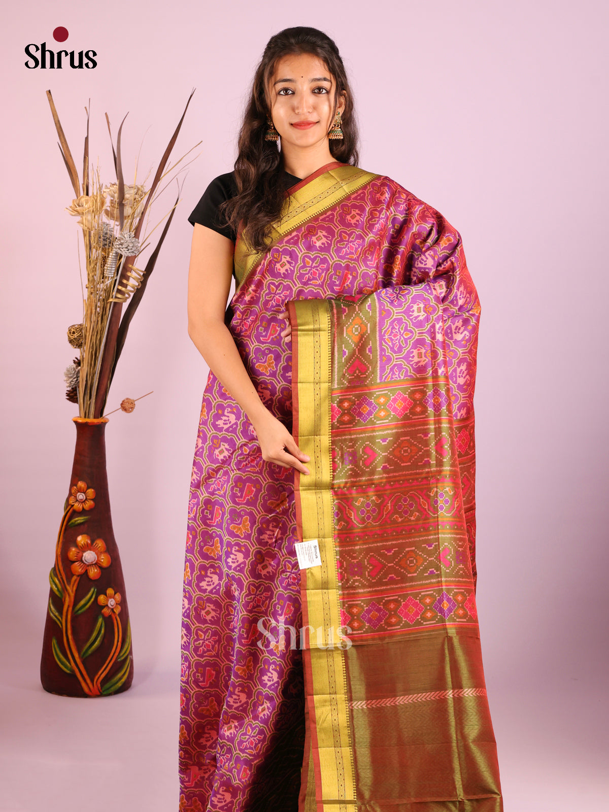 Purple & Green - Semi Patola Saree