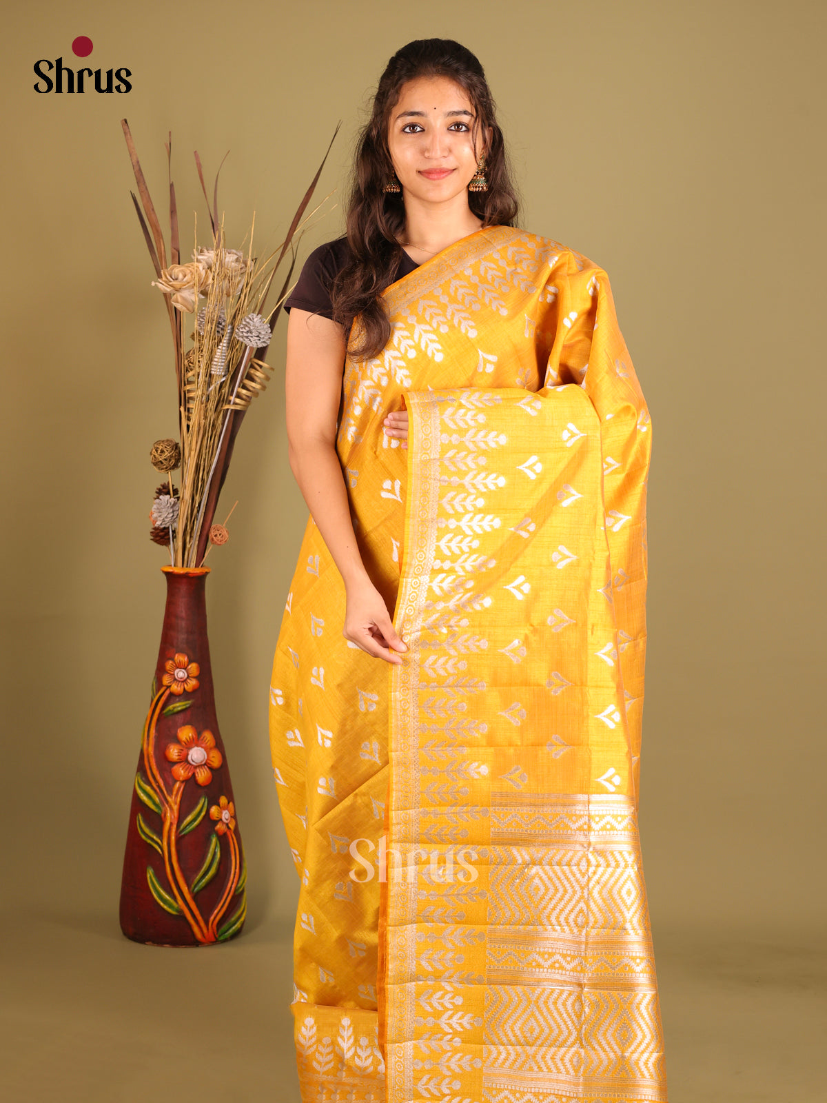 Yellow - Semi Rawsilk Saree