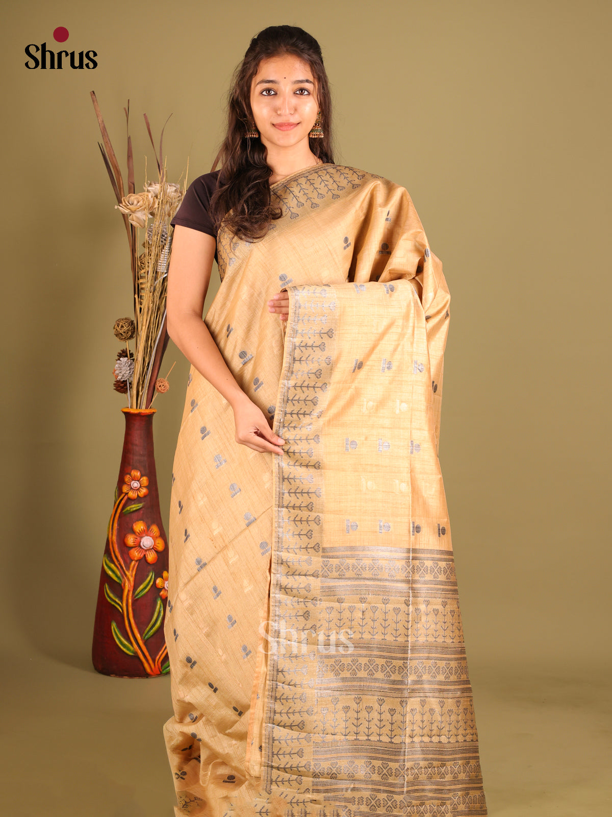 Cream - Semi Rawsilk Saree