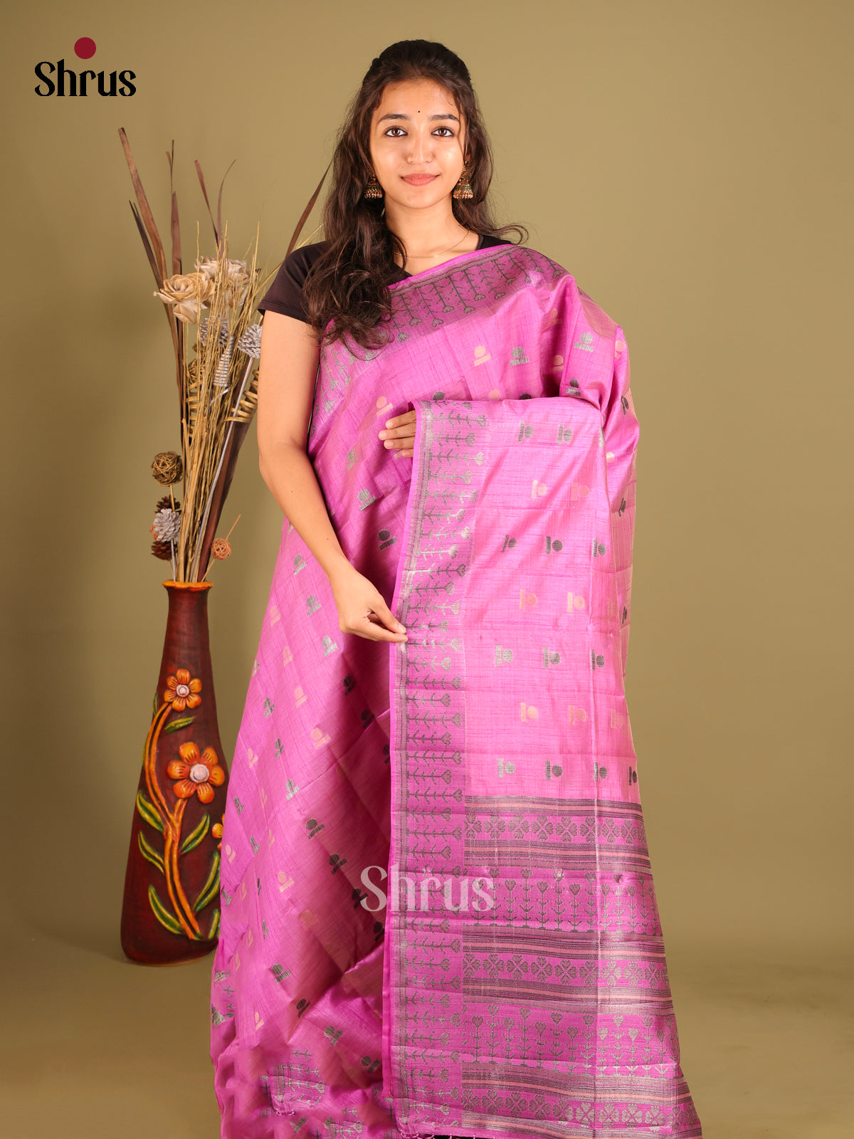 Rose Pink- Semi Rawsilk Saree