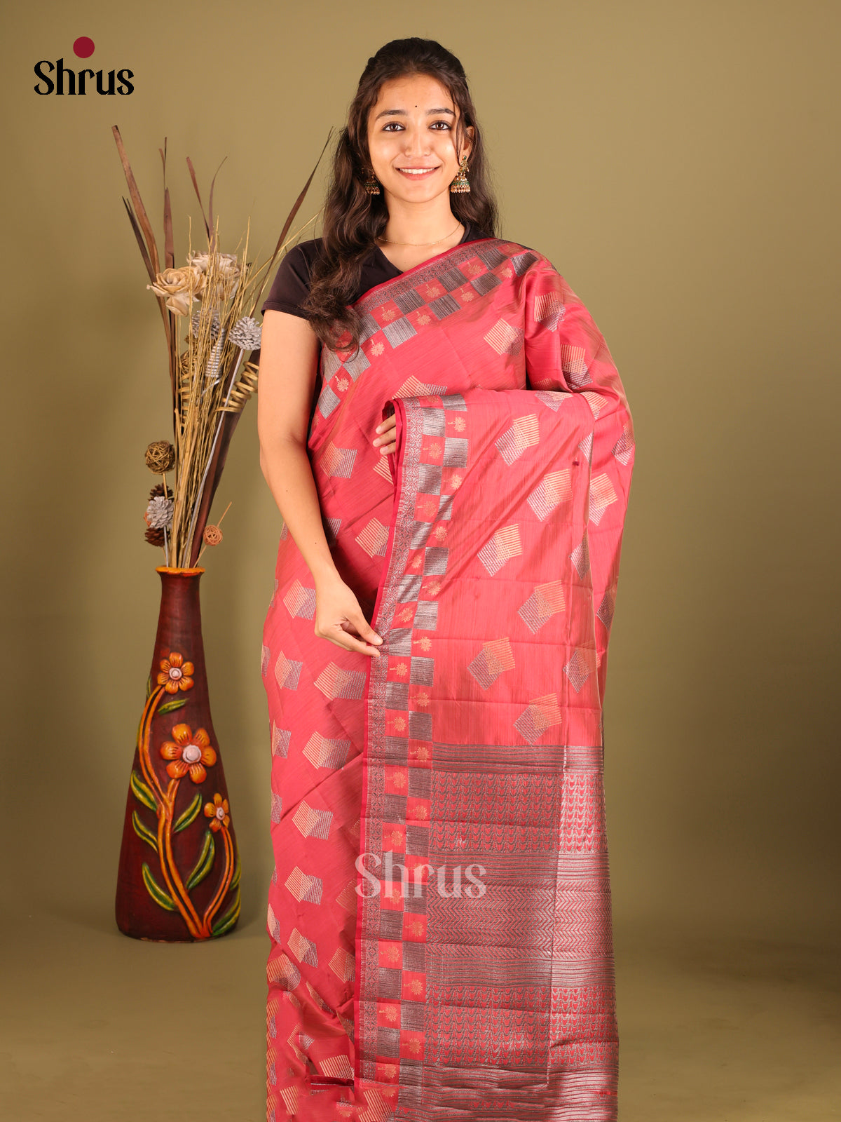 Red- Semi Rawsilk Saree