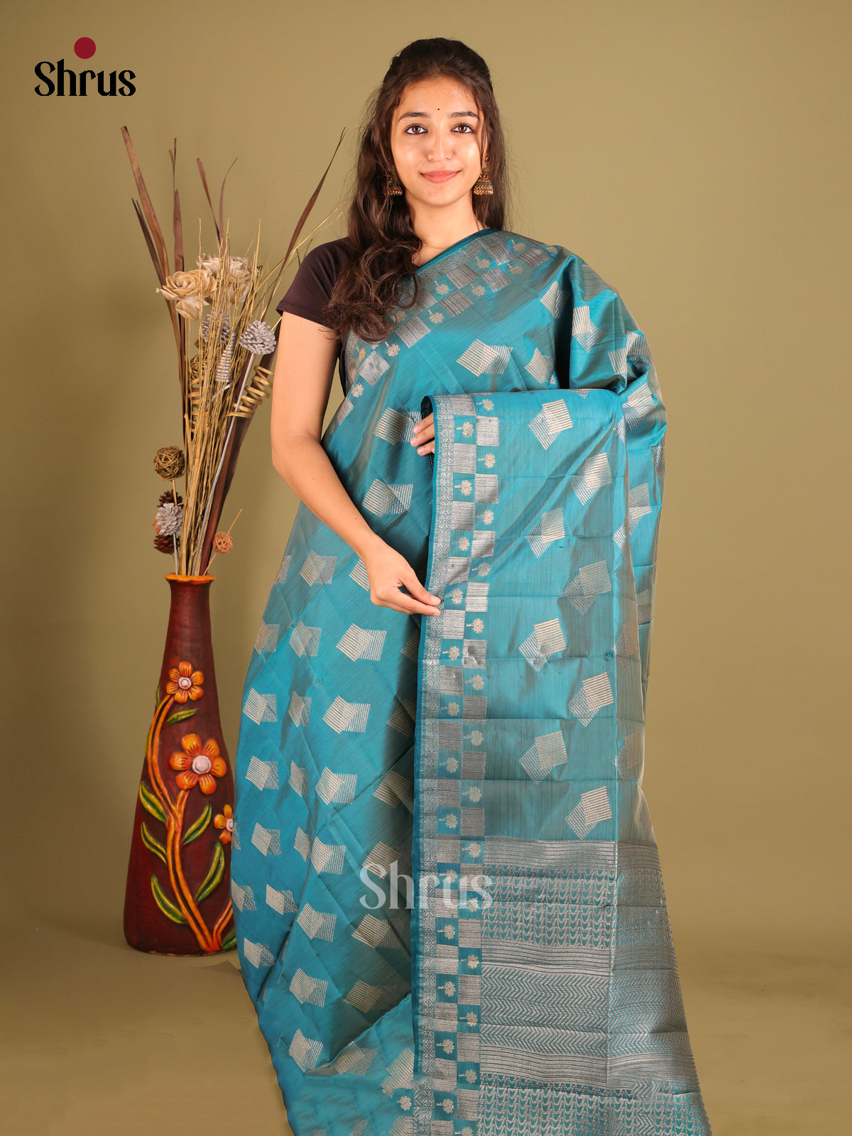 Blue- Semi Rawsilk Saree