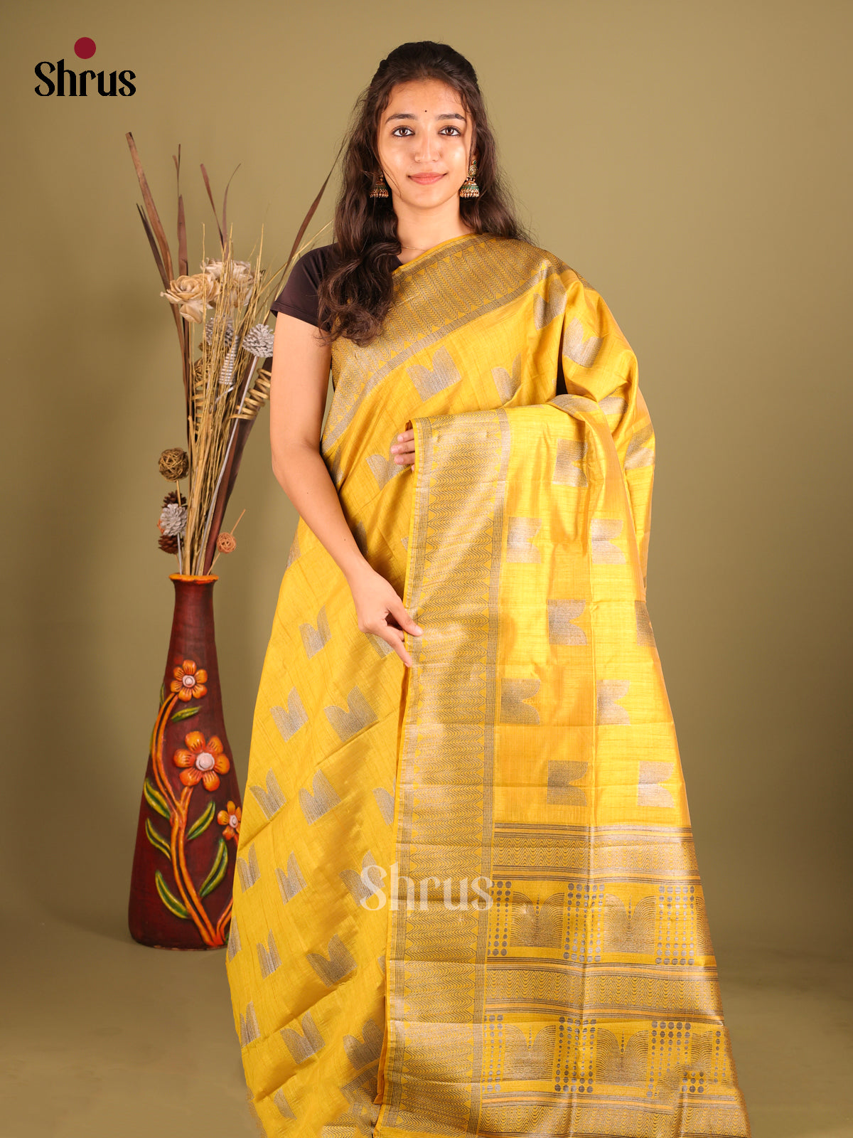 Yellow - Semi Rawsilk Saree