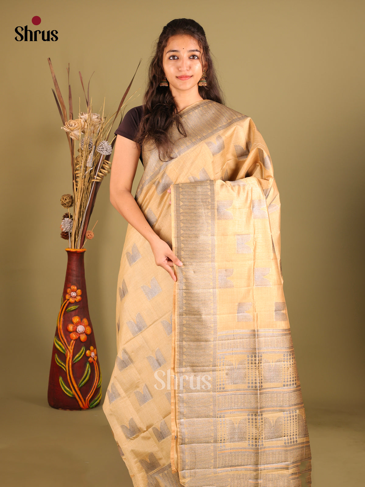 Cream - Semi Rawsilk Saree