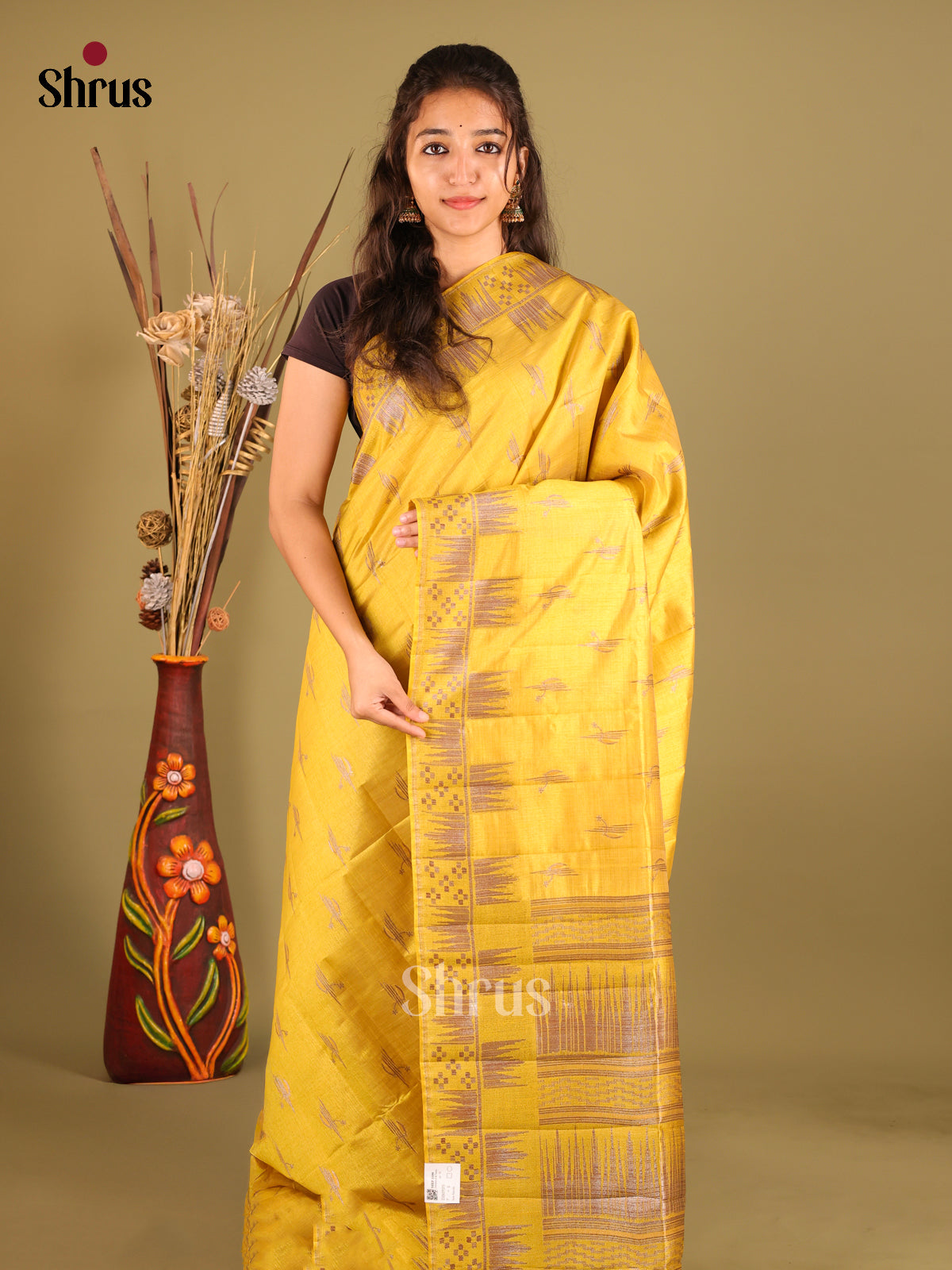 Yellow- Semi Rawsilk Saree