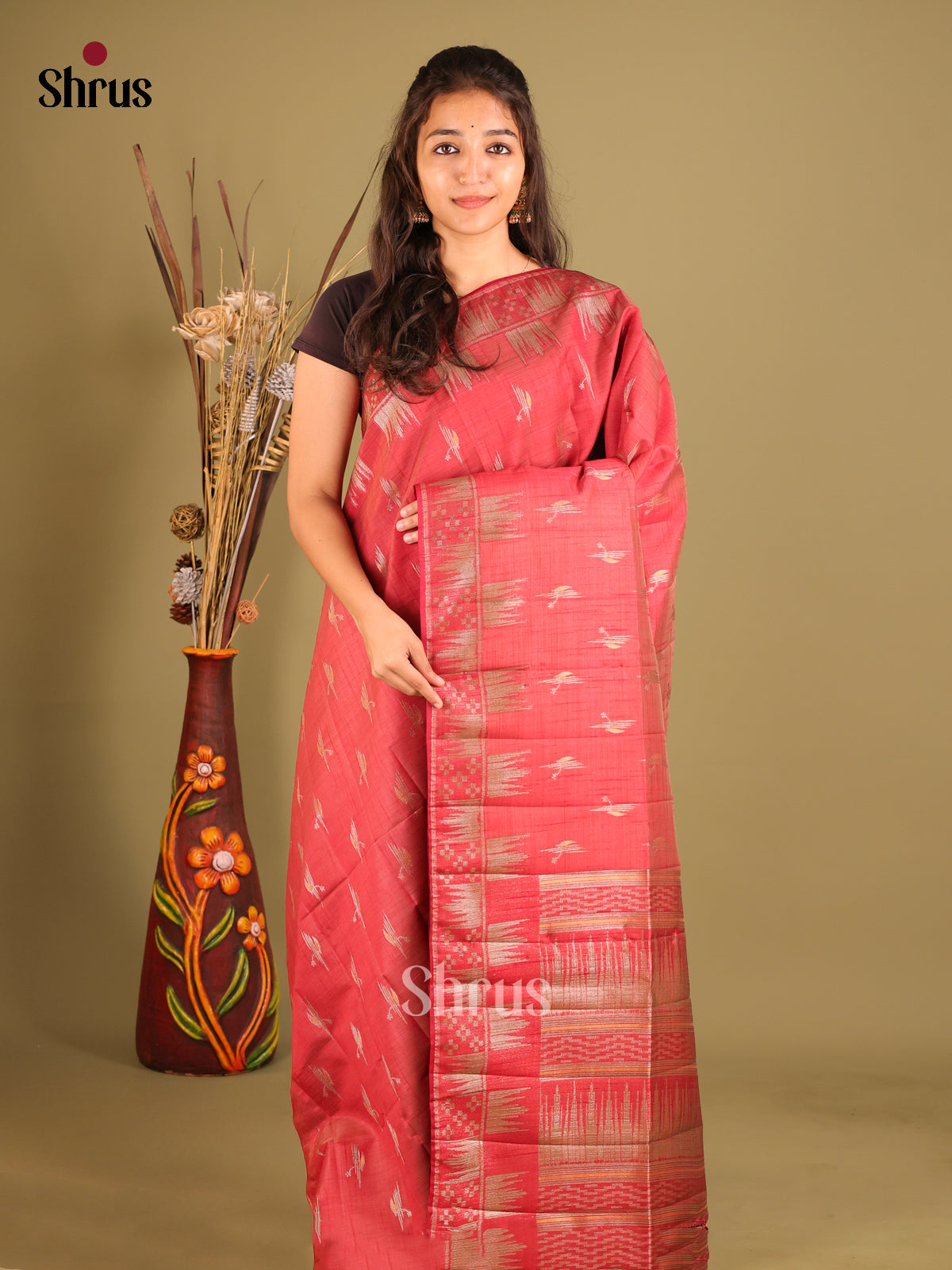 Red- Semi Rawsilk Saree