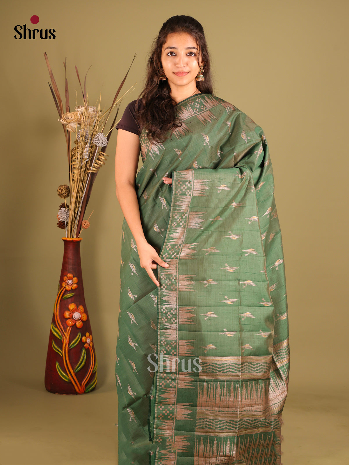 green- Semi Rawsilk Saree