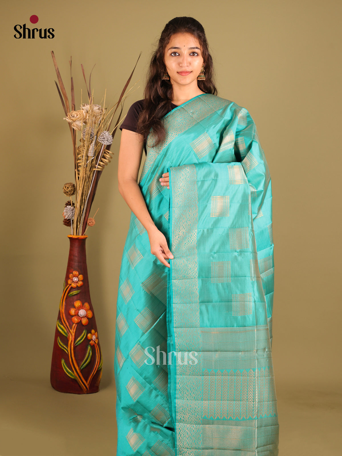 Teal- Semi Rawsilk Saree