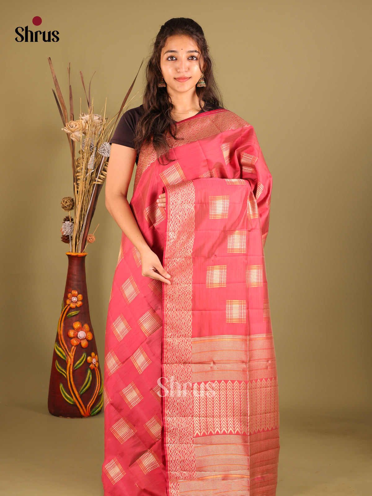 Red - Semi Rawsilk Saree