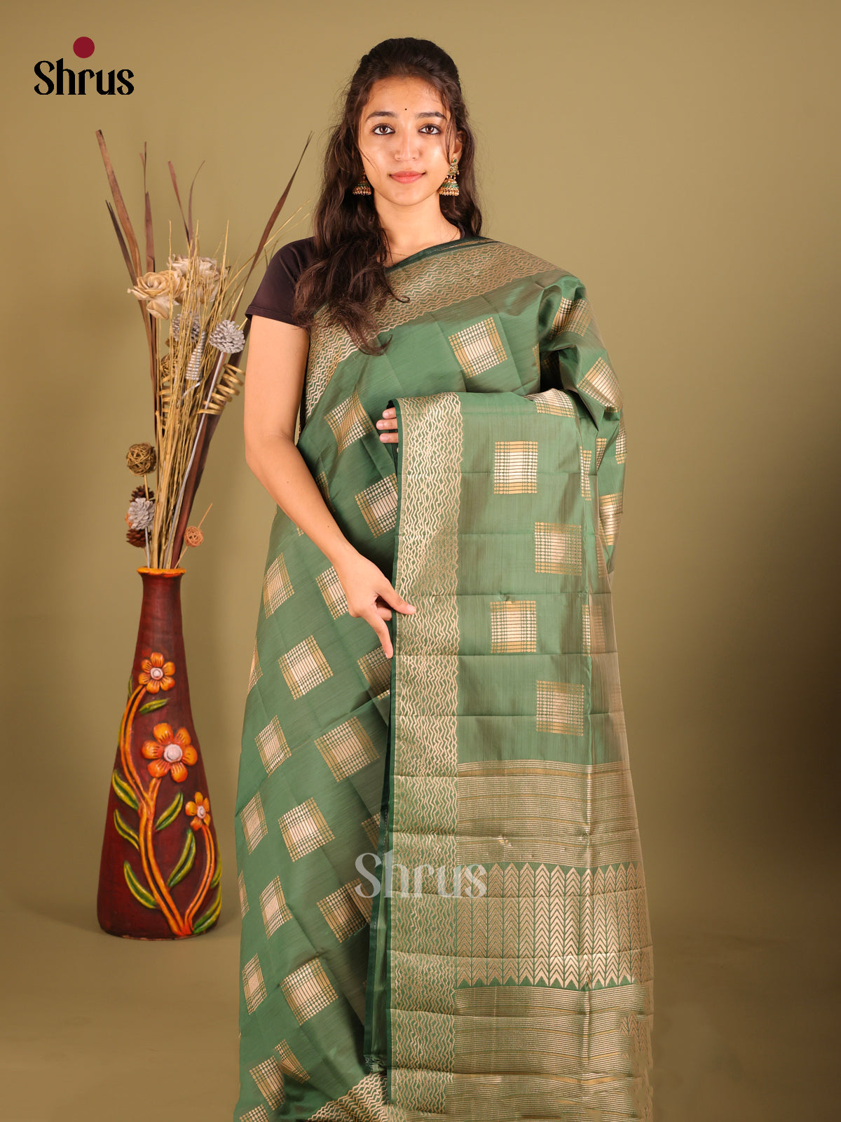 Green - Semi Rawsilk Saree