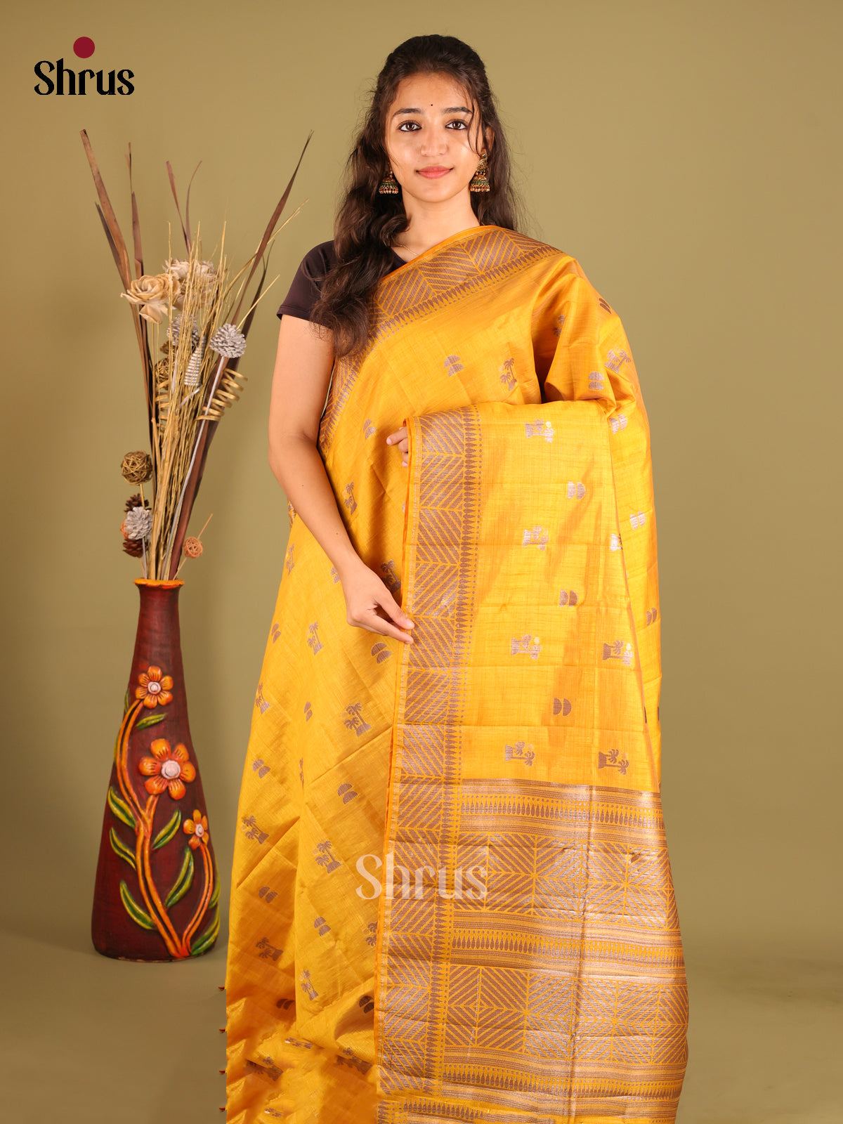 Mustard - Semi Rawsilk Saree