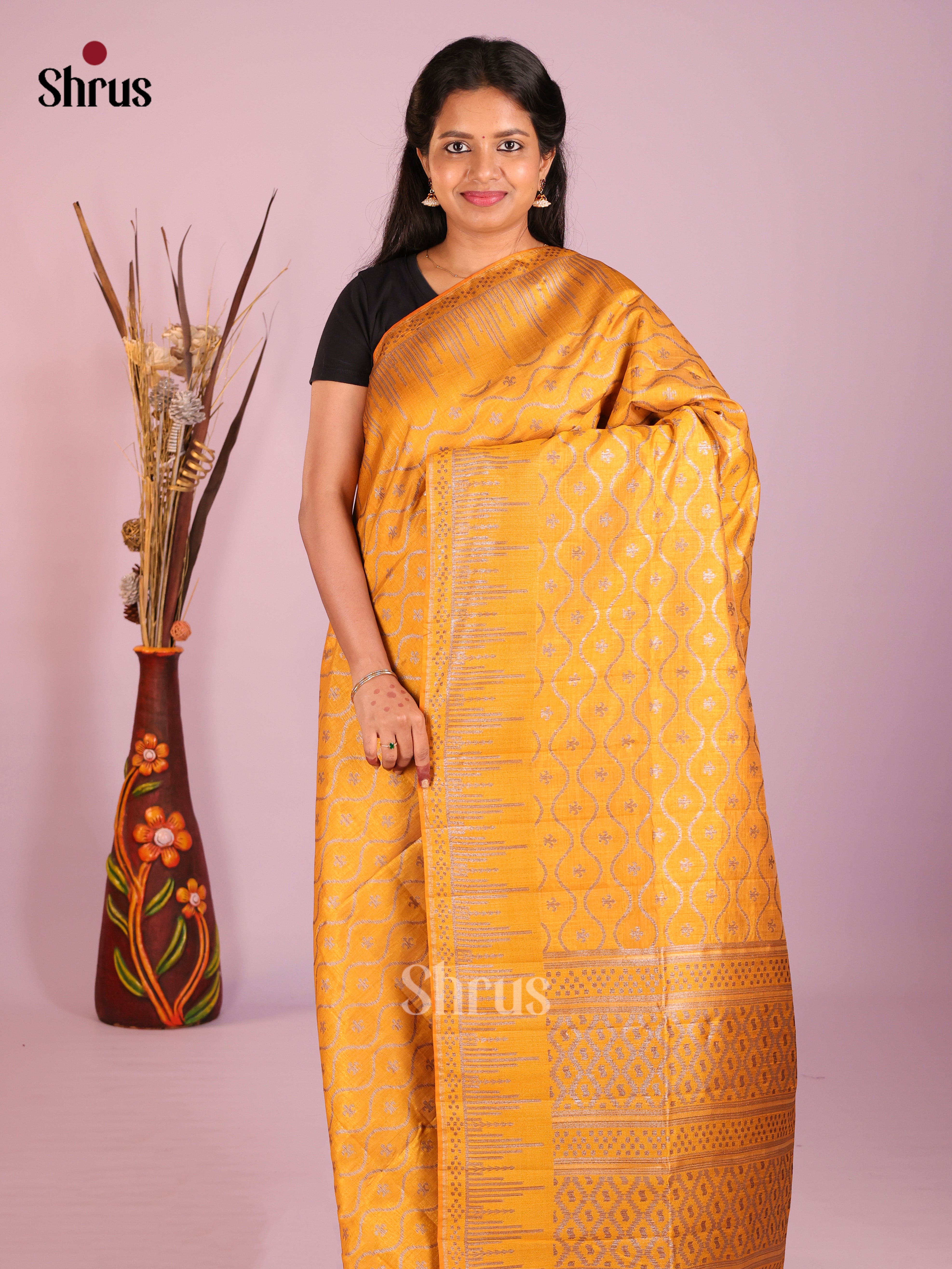 Mustard - Semi Rawsilk Saree