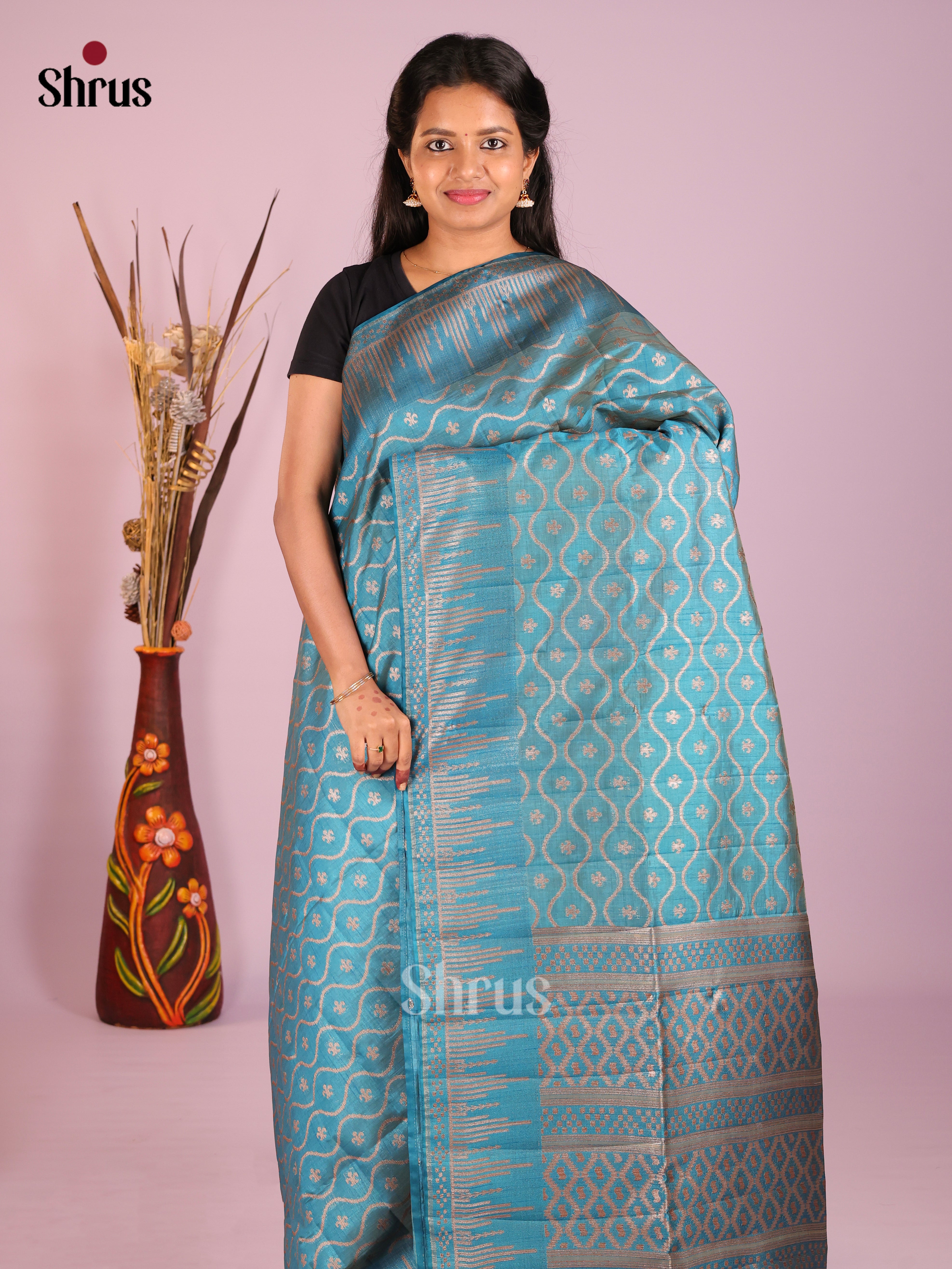 Blue - Semi Rawsilk Saree