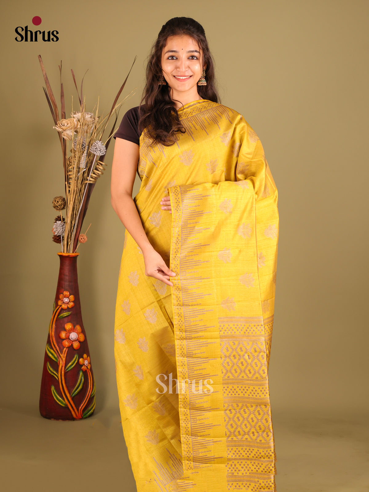 Mustard - Semi Rawsilk Saree
