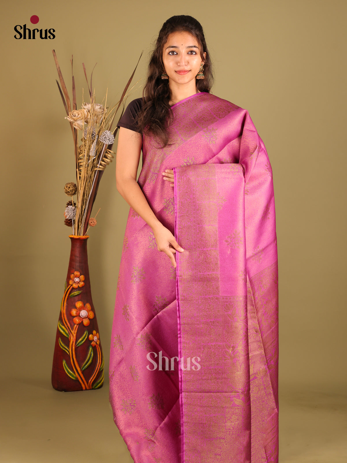 Purple - Bamboo silk Saree