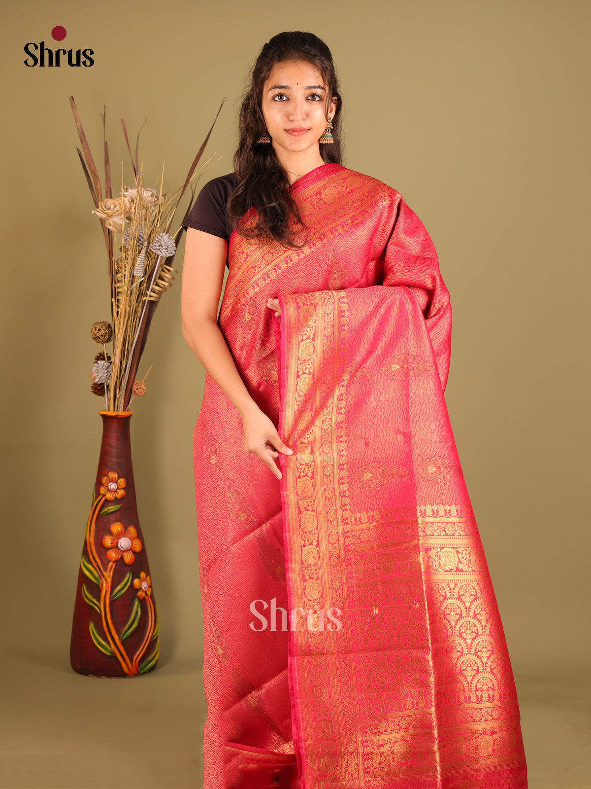 Pink - Bamboo silk Saree