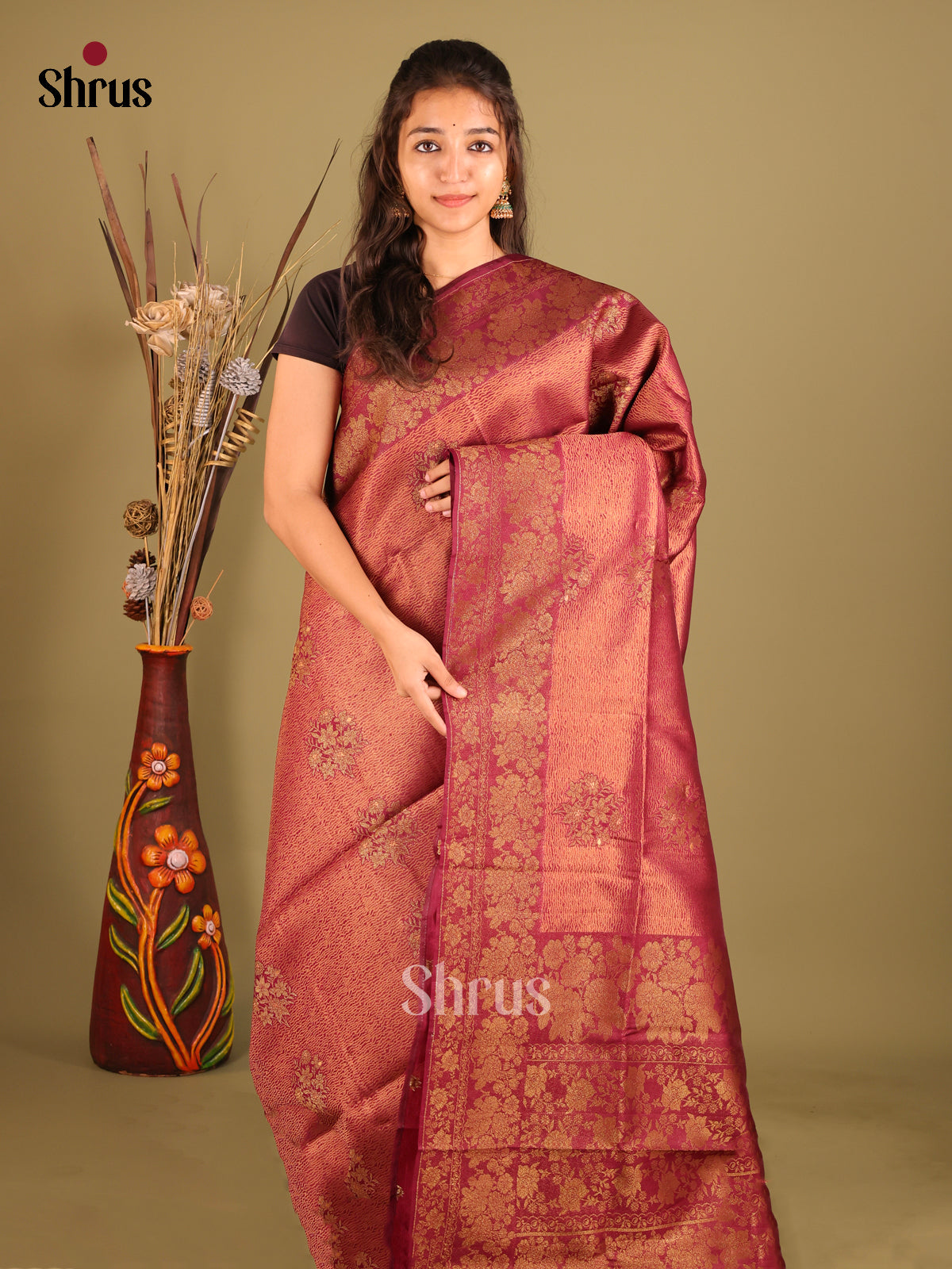 Maroon- Bamboo silk Saree