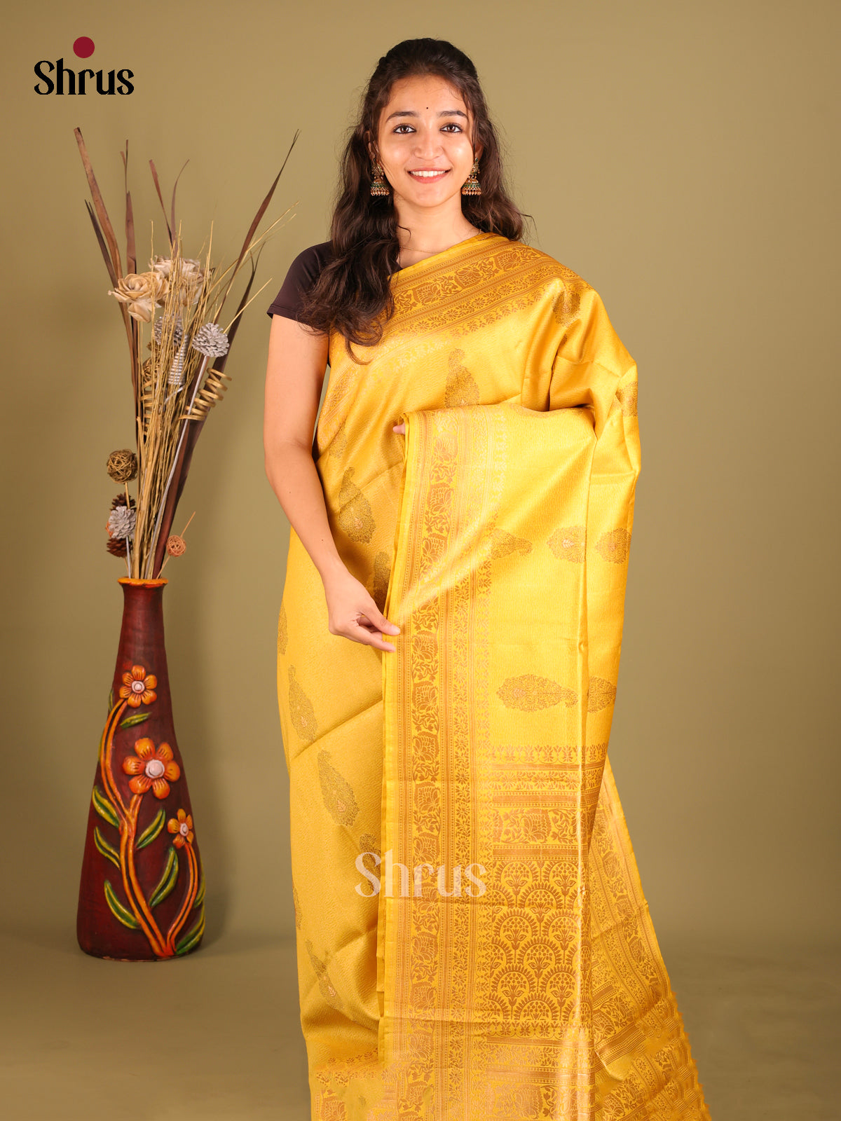 Mustard- Bamboo silk Saree