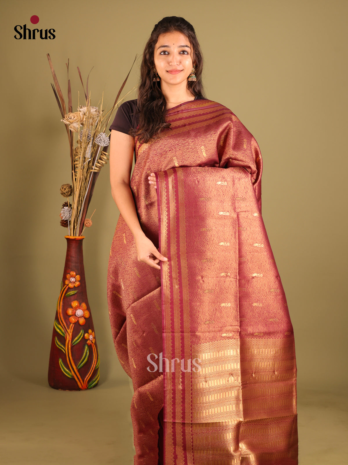 Maroon - Bamboo silk Saree