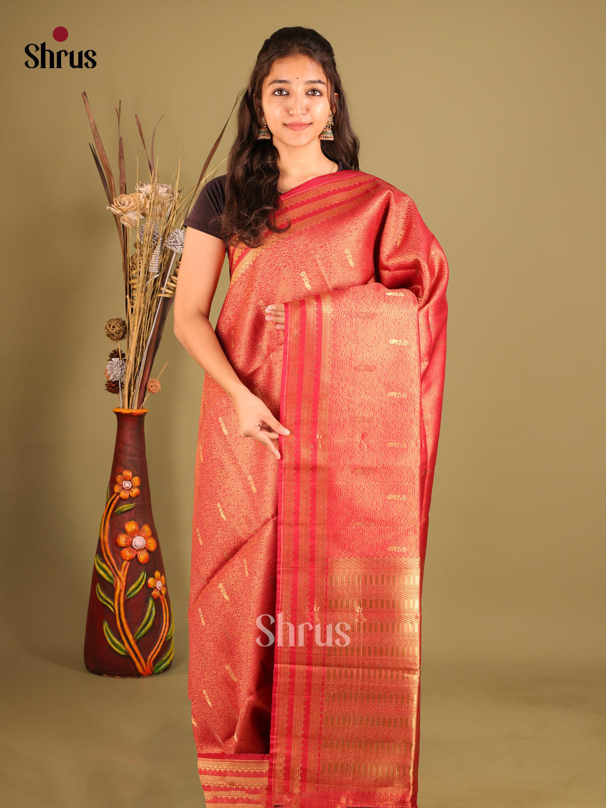 Red - Bamboo silk Saree
