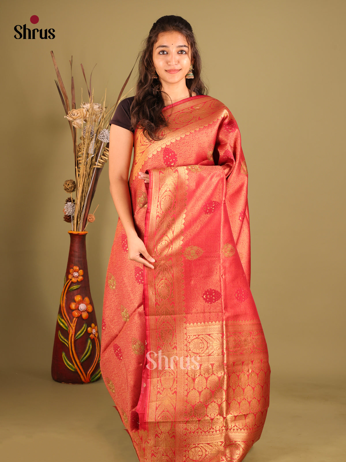 Red - Bamboo silk Saree