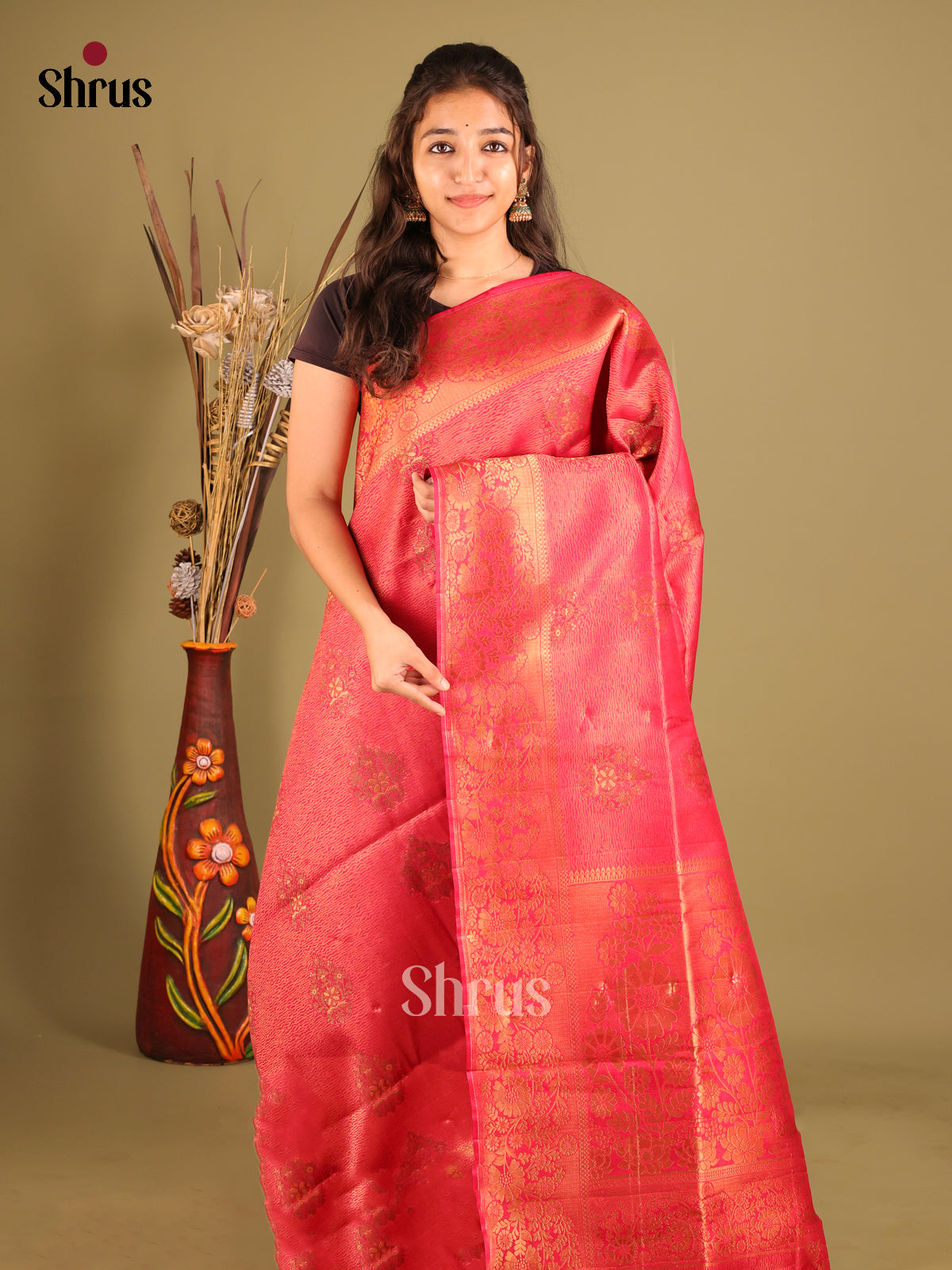 Pink - Bamboo silk Saree