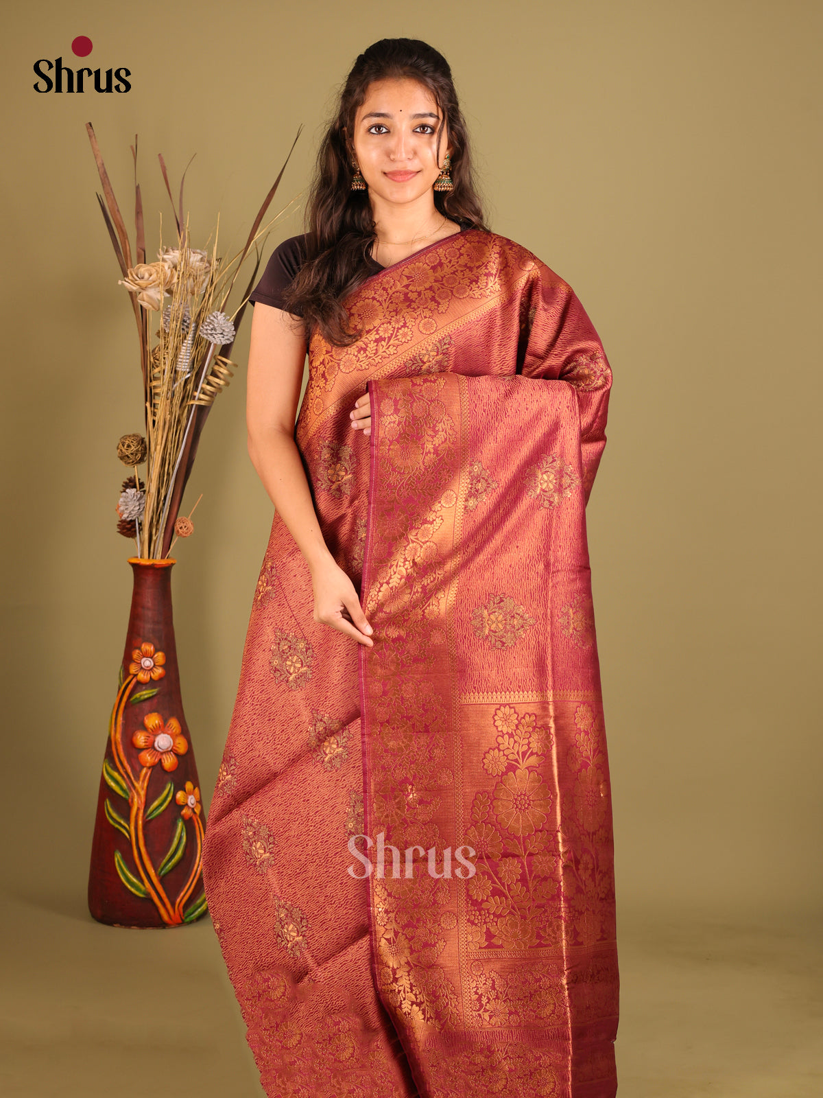 Maroon - Bamboo silk Saree