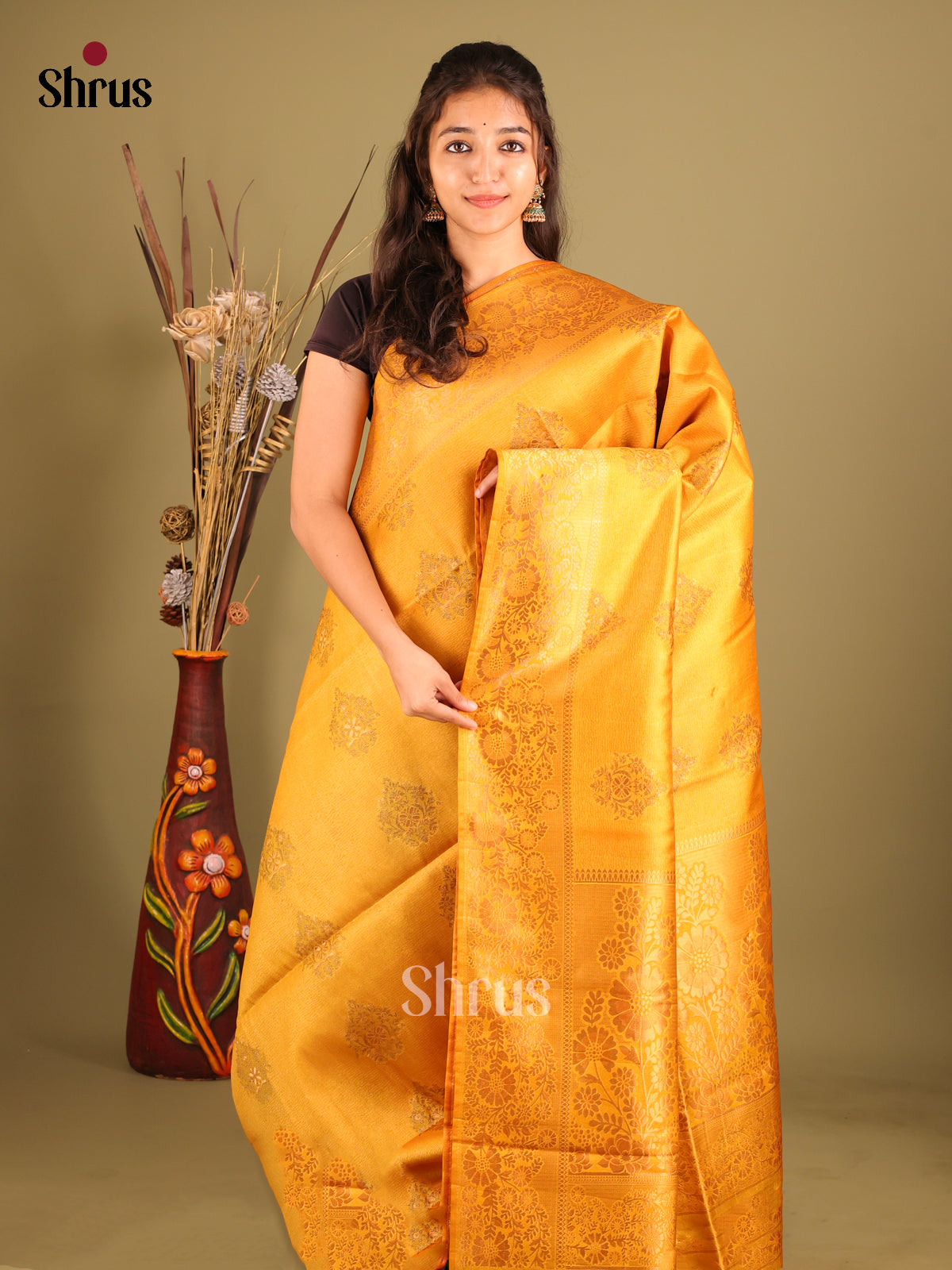 Mustard - Bamboo silk Saree