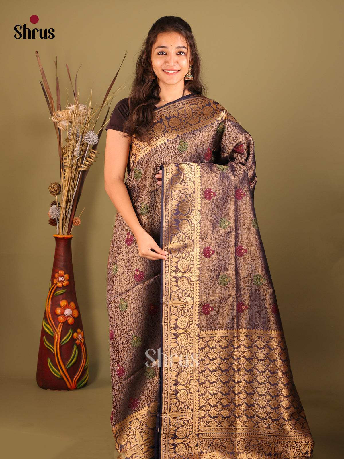 Blue - Bamboo silk Saree