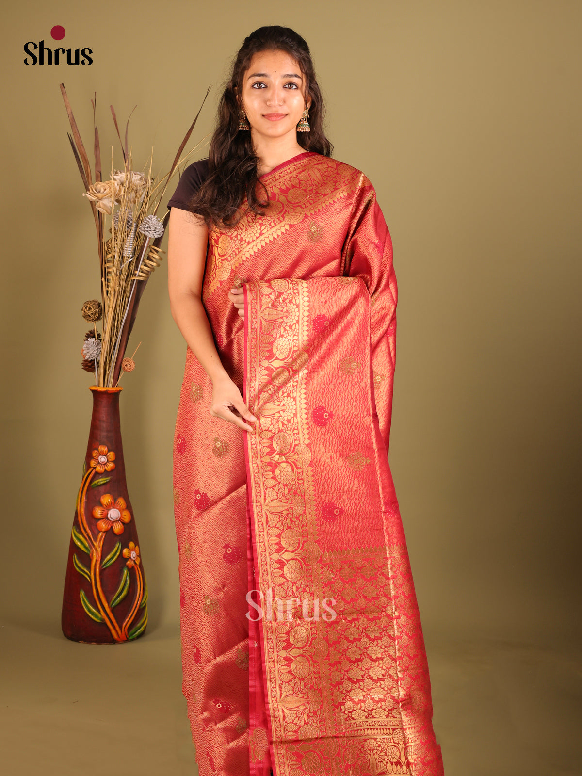 Red - Bamboo silk Saree