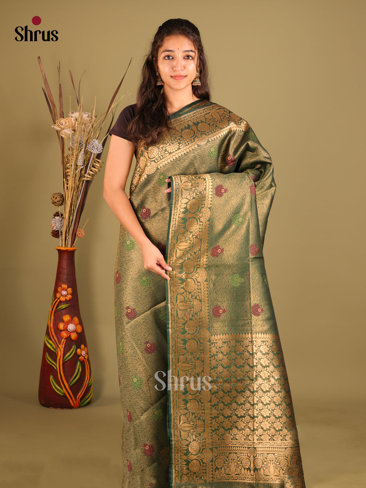 Green - Bamboo silk Saree