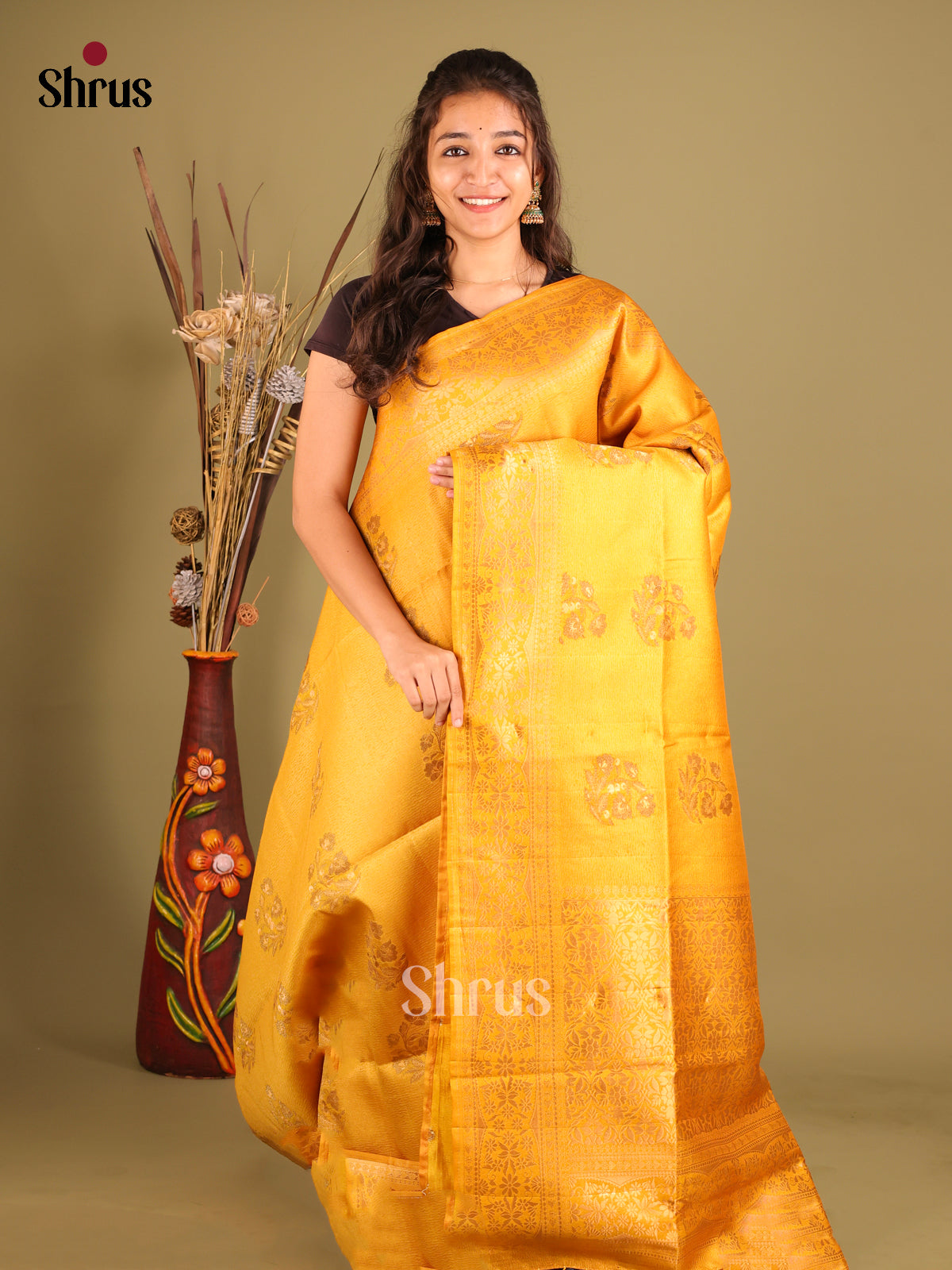 Mustard- Bamboo silk Saree