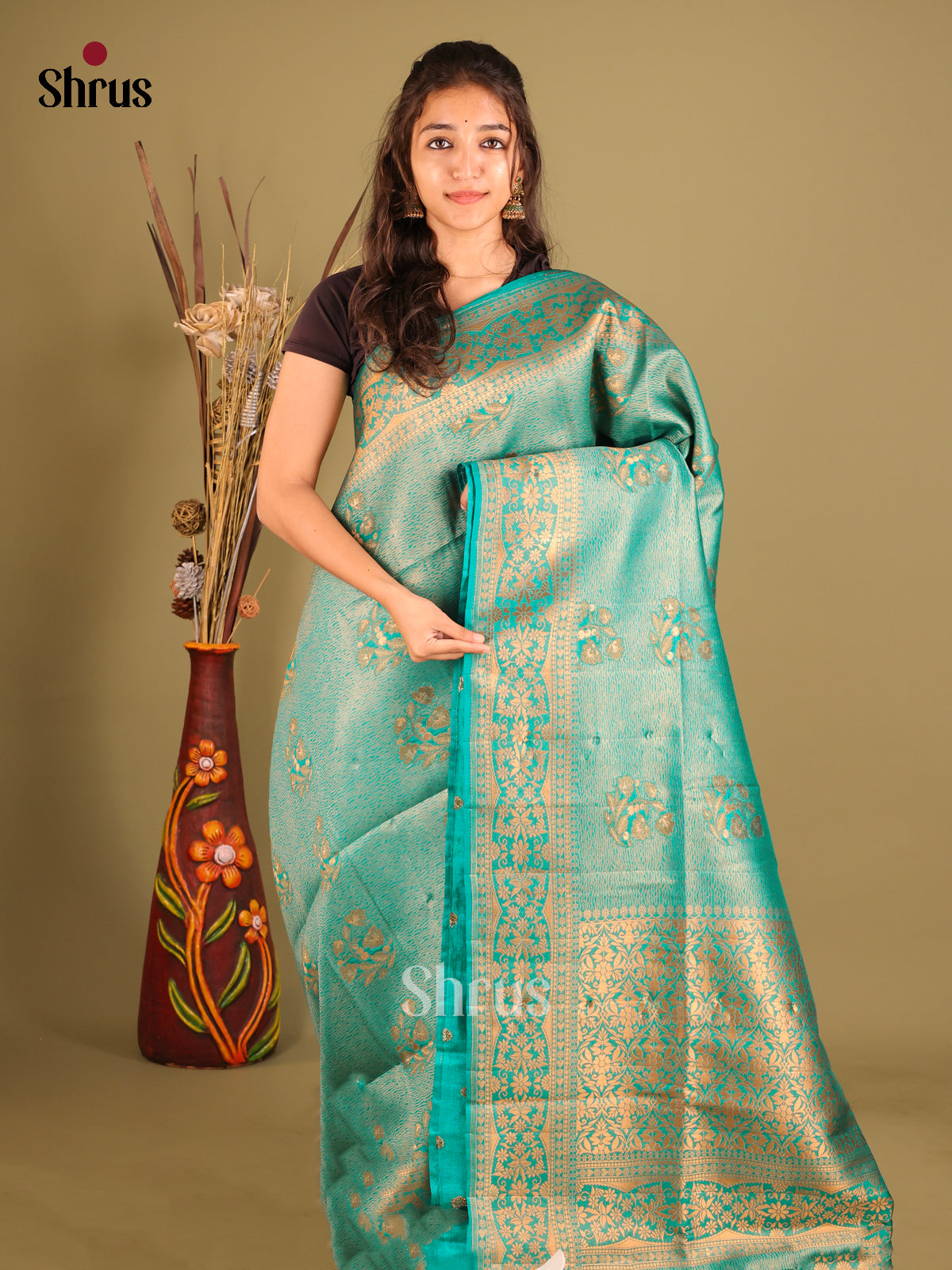 Blue - Bamboo silk Saree
