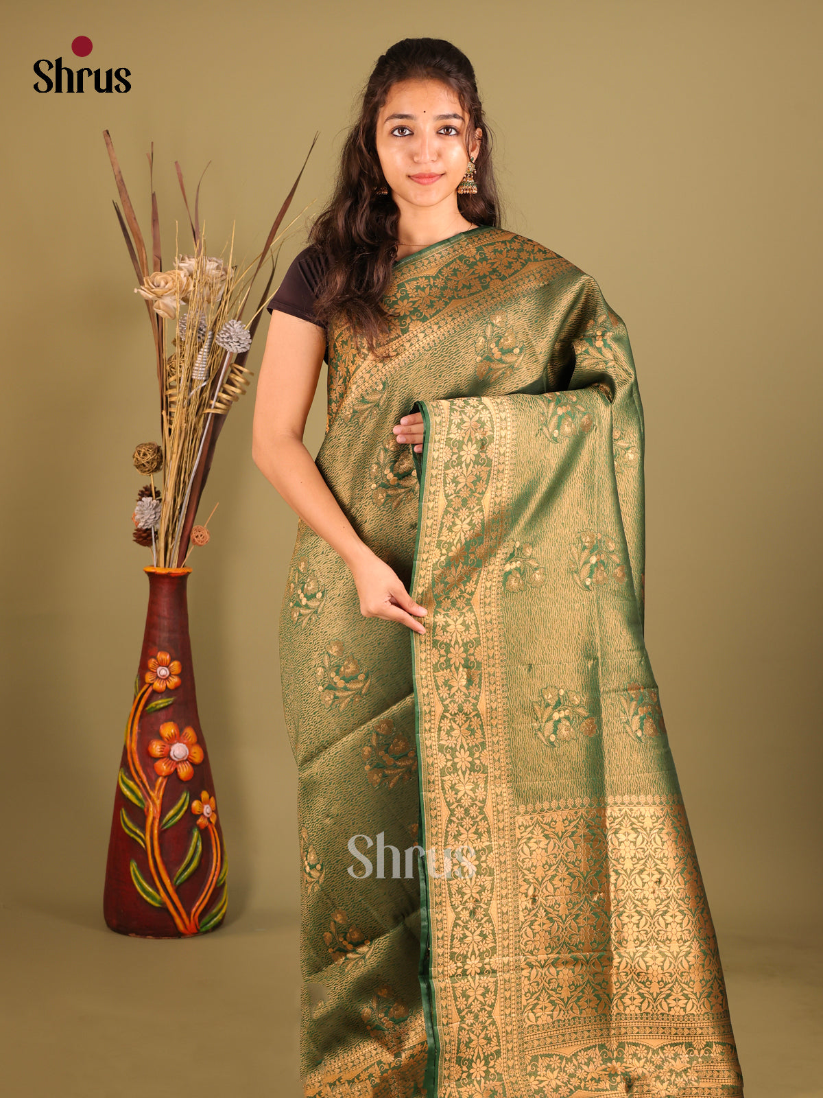 Green - Bamboo silk Saree