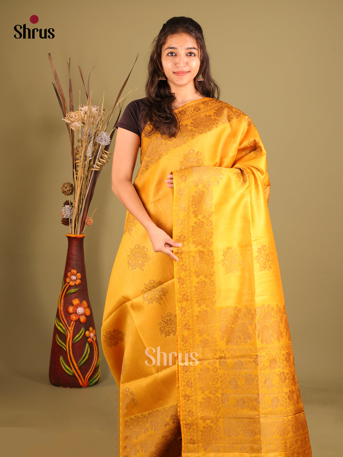 Mustard- Bamboo silk Saree