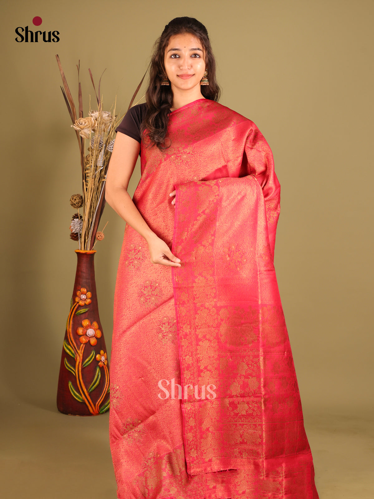 Pink - Bamboo silk Saree