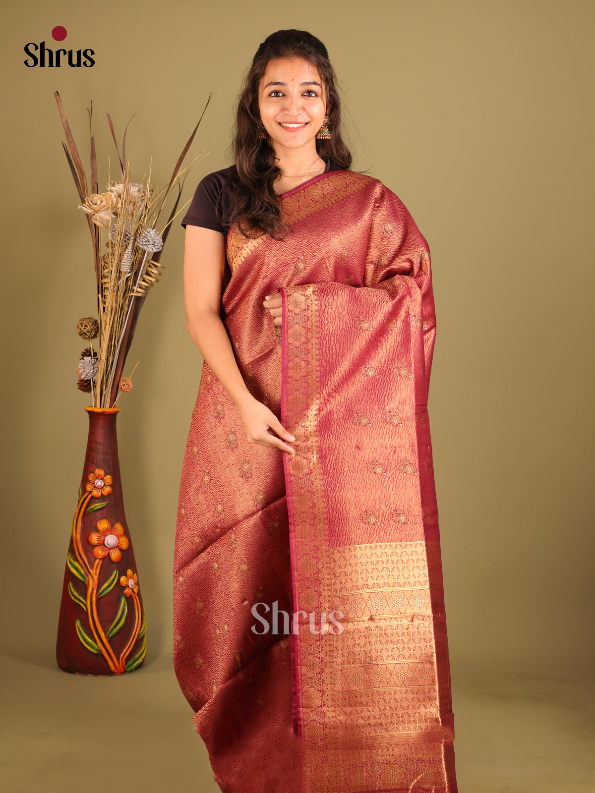 Maroon - Bamboo silk Saree