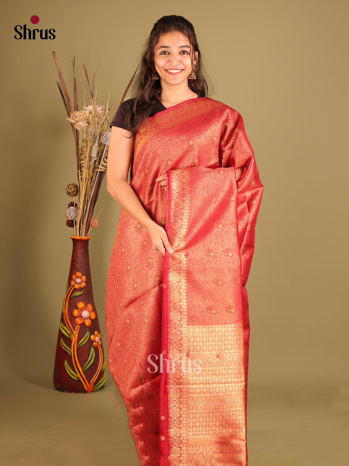 Red - Bamboo silk Saree