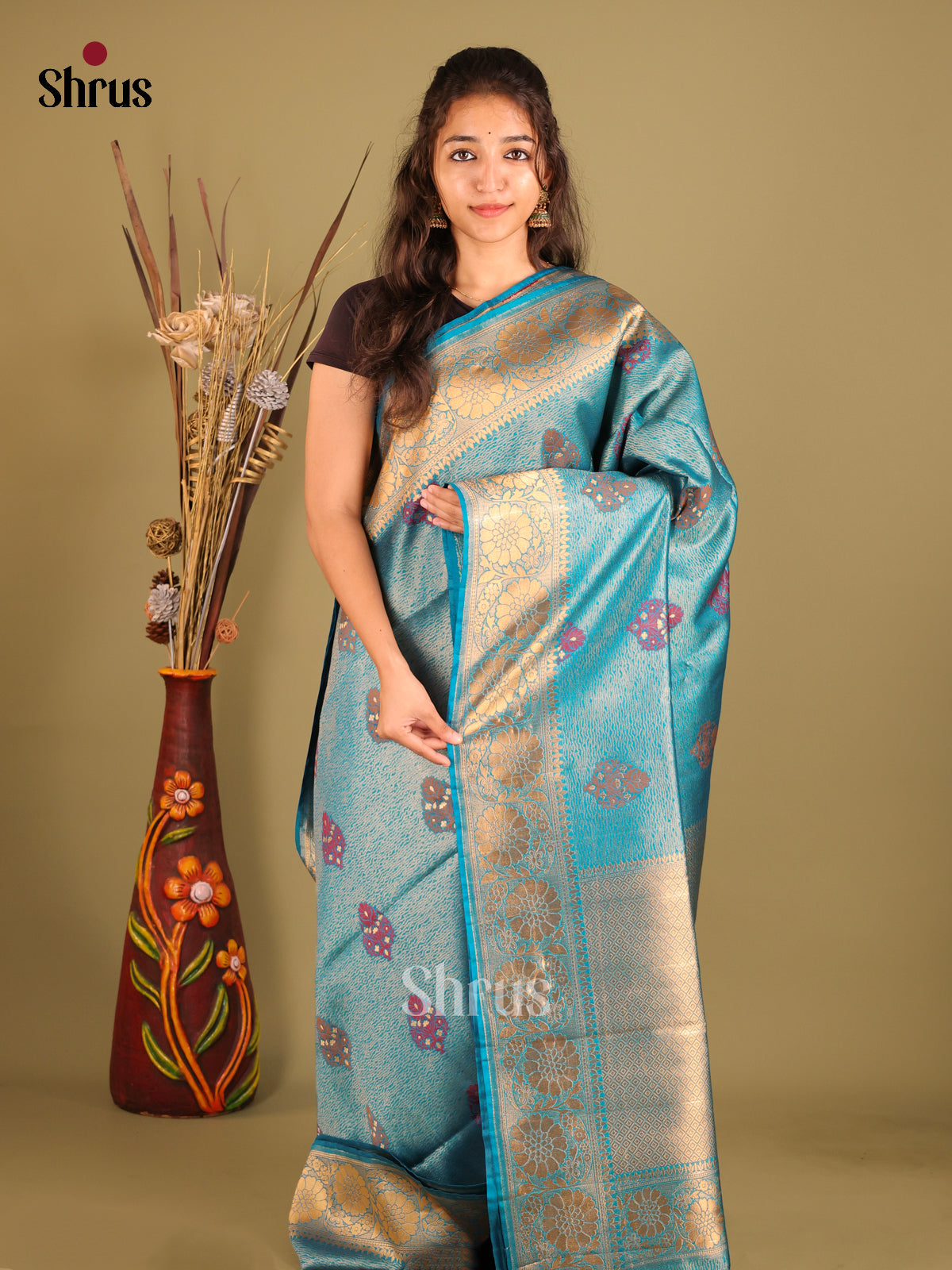 Sky Blue - Bamboo silk Saree