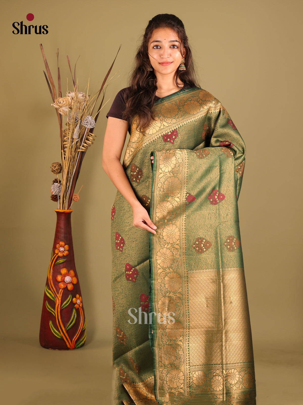 Green - Bamboo silk Saree
