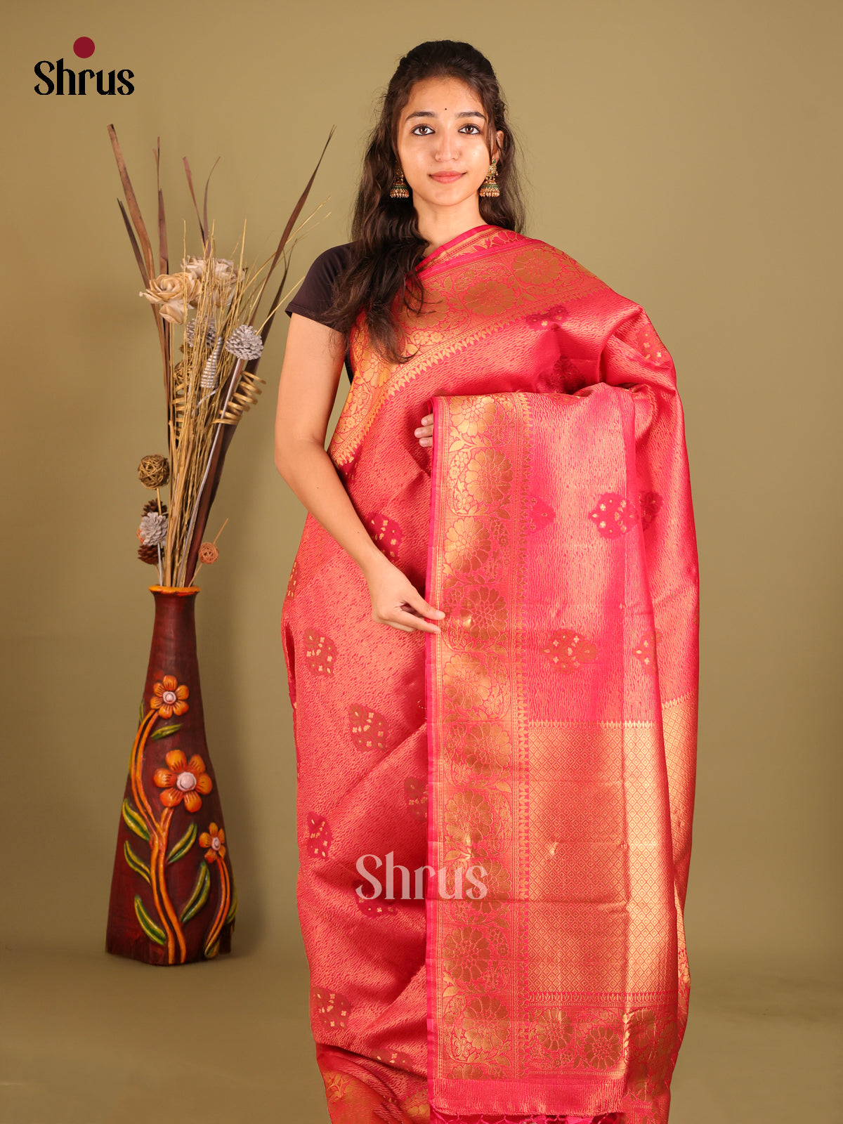 Pink- Bamboo silk Saree