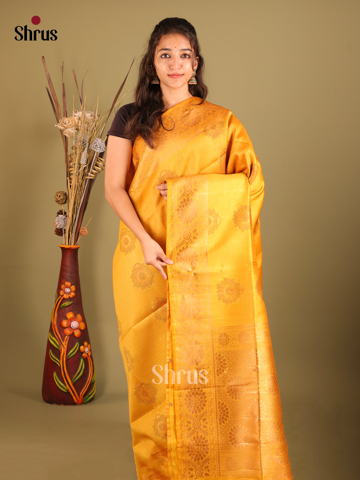Mustard - Bamboo silk Saree