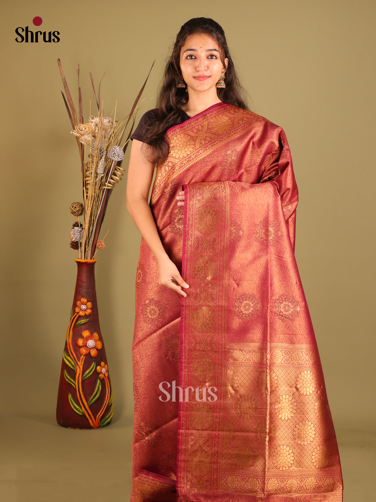 Maroon - Bamboo silk Saree