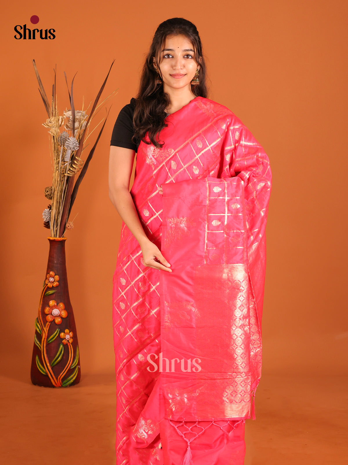 Pink - Semi Softsilk Saree