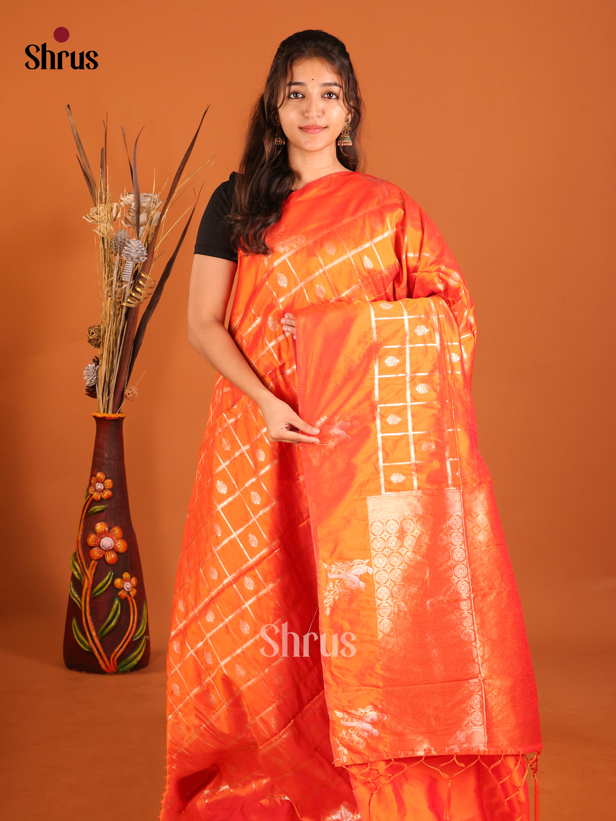 Orange - Semi Softsilk Saree