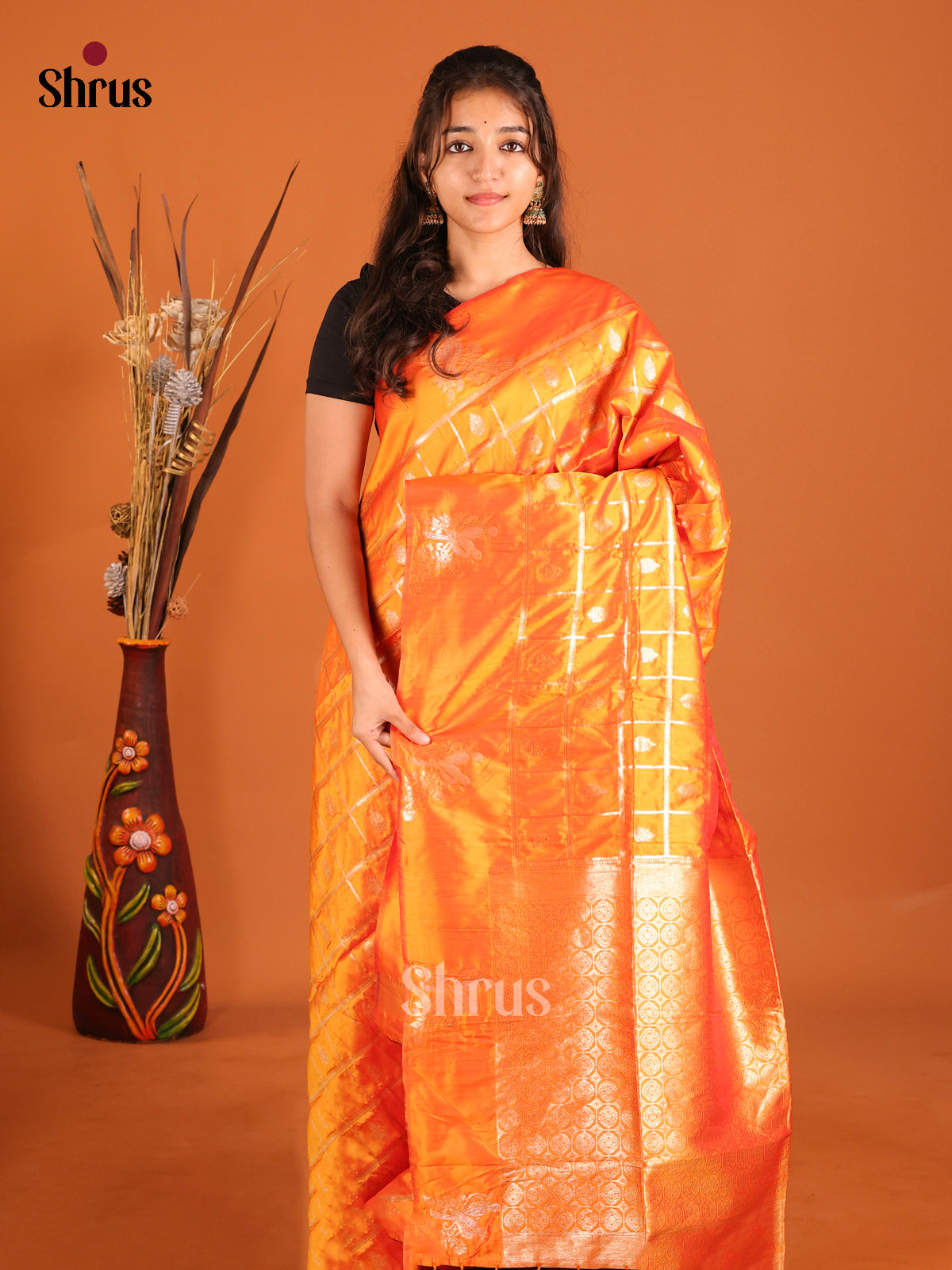 Orange - Semi Softsilk Saree