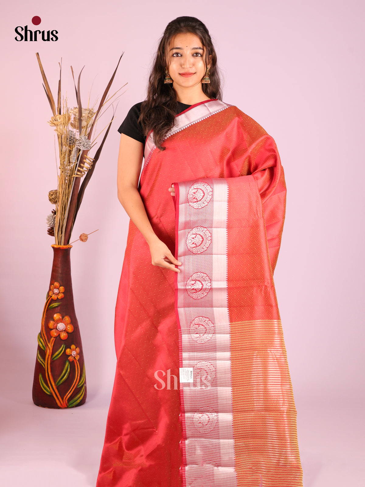 Red - Semi Rawsilk Saree