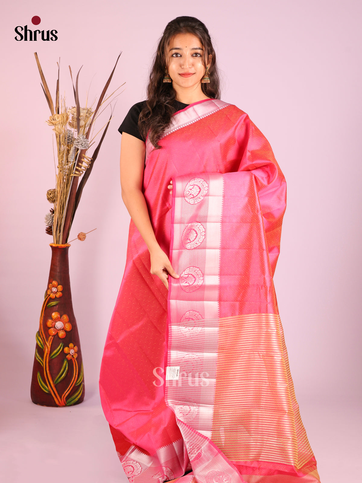 Pink - Semi Rawsilk Saree