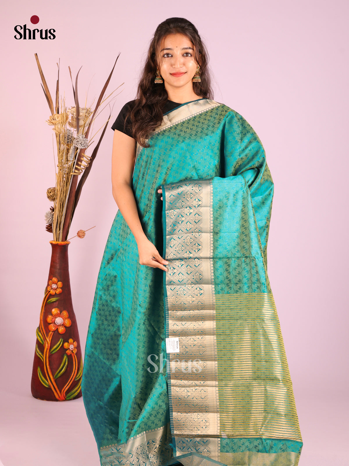 Peacock Green - Semi Rawsilk Saree