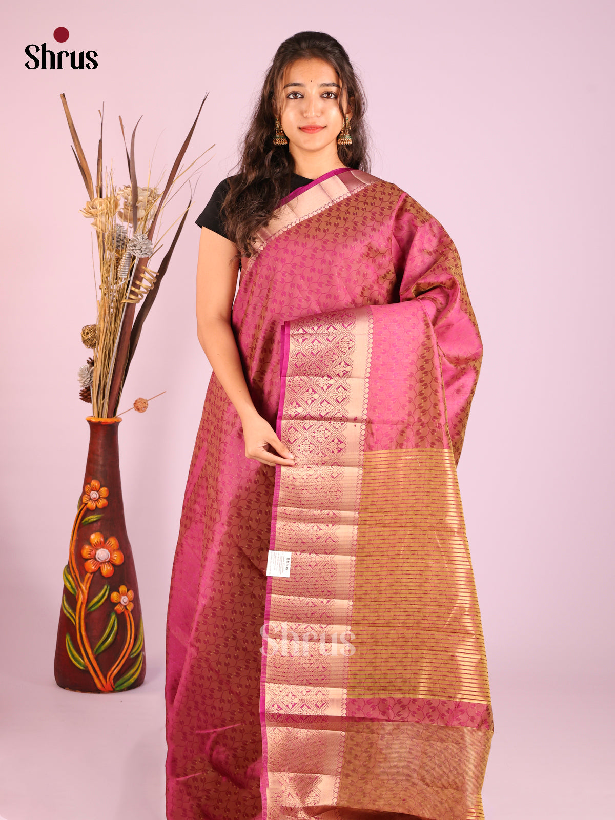Maroon - Semi Rawsilk Saree